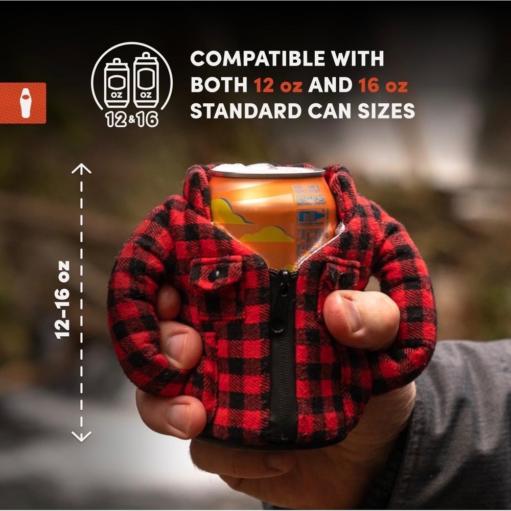 Puffin Drinkwear Flannel Plaid Shirt Can Cooler Cozy Fits 12oz 16oz‎ Cans NWT - Picture 13 of 14